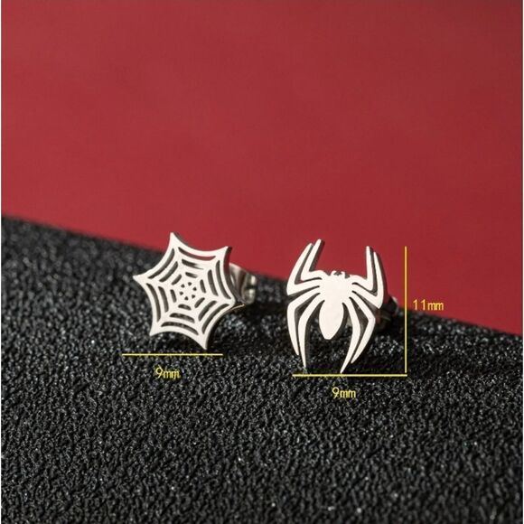 Rose Gold Spiderman Stainless Steel Stud Earrings - Picture 2 of 2